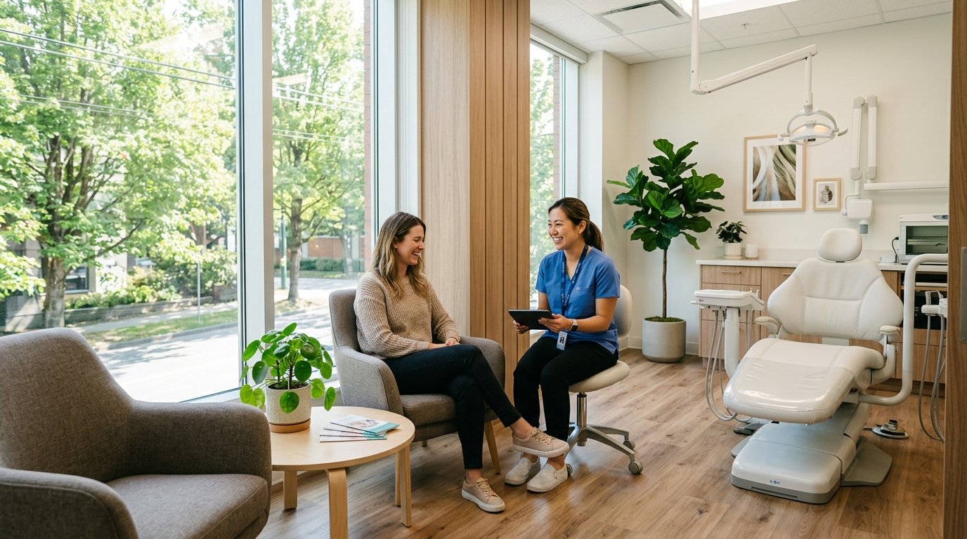 Welcoming and bright dental consultation environment for accessible dental care