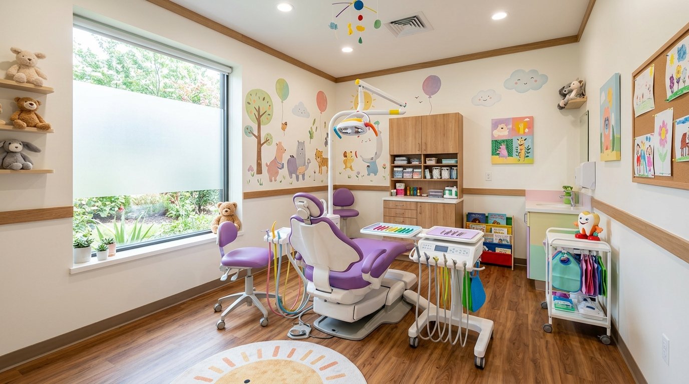 Bright, welcoming, child-friendly pediatric dental examination room
